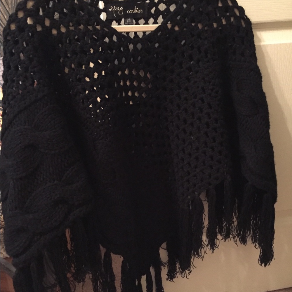 Black woven poncho